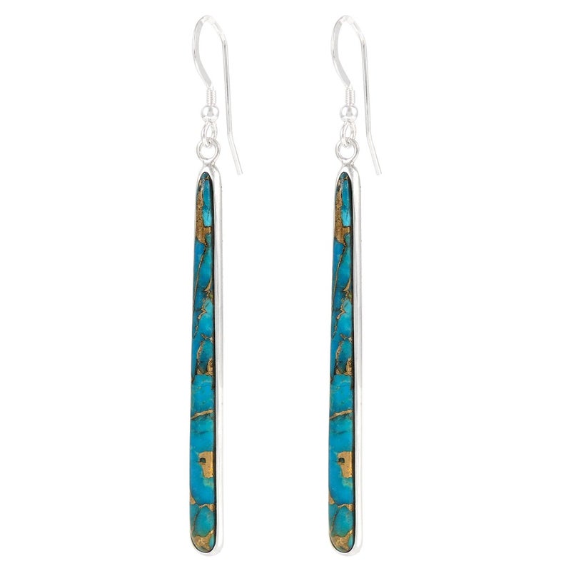 Turquoise Network Turquoise Earrings 925 Sterling Silver & Genuine Gemstones (Choose Color) (Teal/Matrix Turquoise) - Image 2